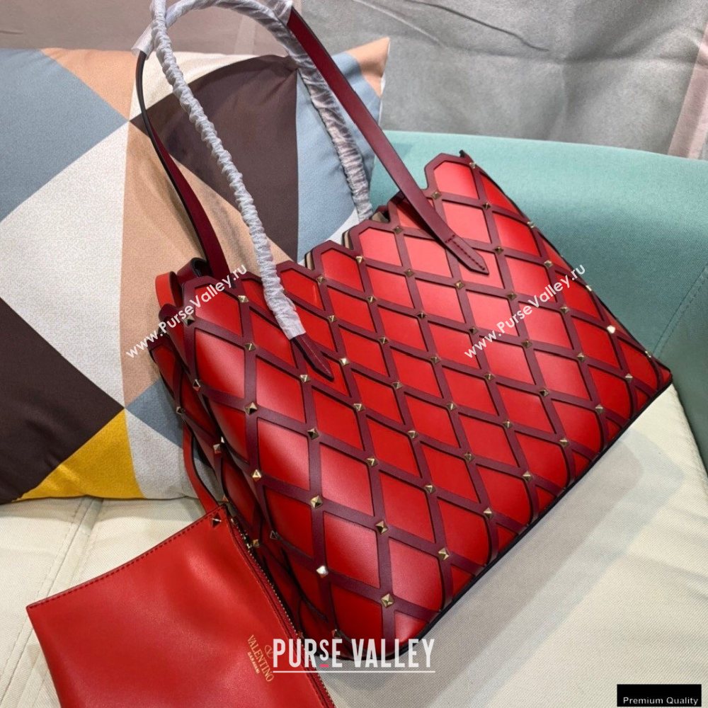 Valentino Large Beehive Rhombus Quilted Calfskin Tote Bag Red 2020 (xinyidai-20120705)