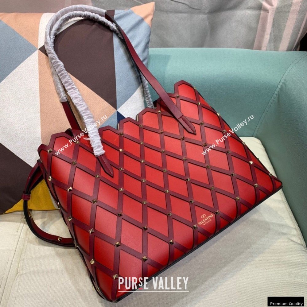 Valentino Large Beehive Rhombus Quilted Calfskin Tote Bag Red 2020 (xinyidai-20120705)