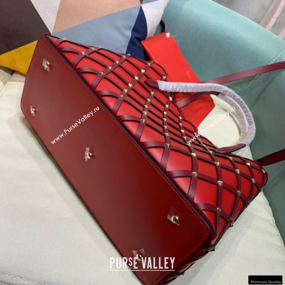 Valentino Large Beehive Rhombus Quilted Calfskin Tote Bag Red 2020 (xinyidai-20120705)