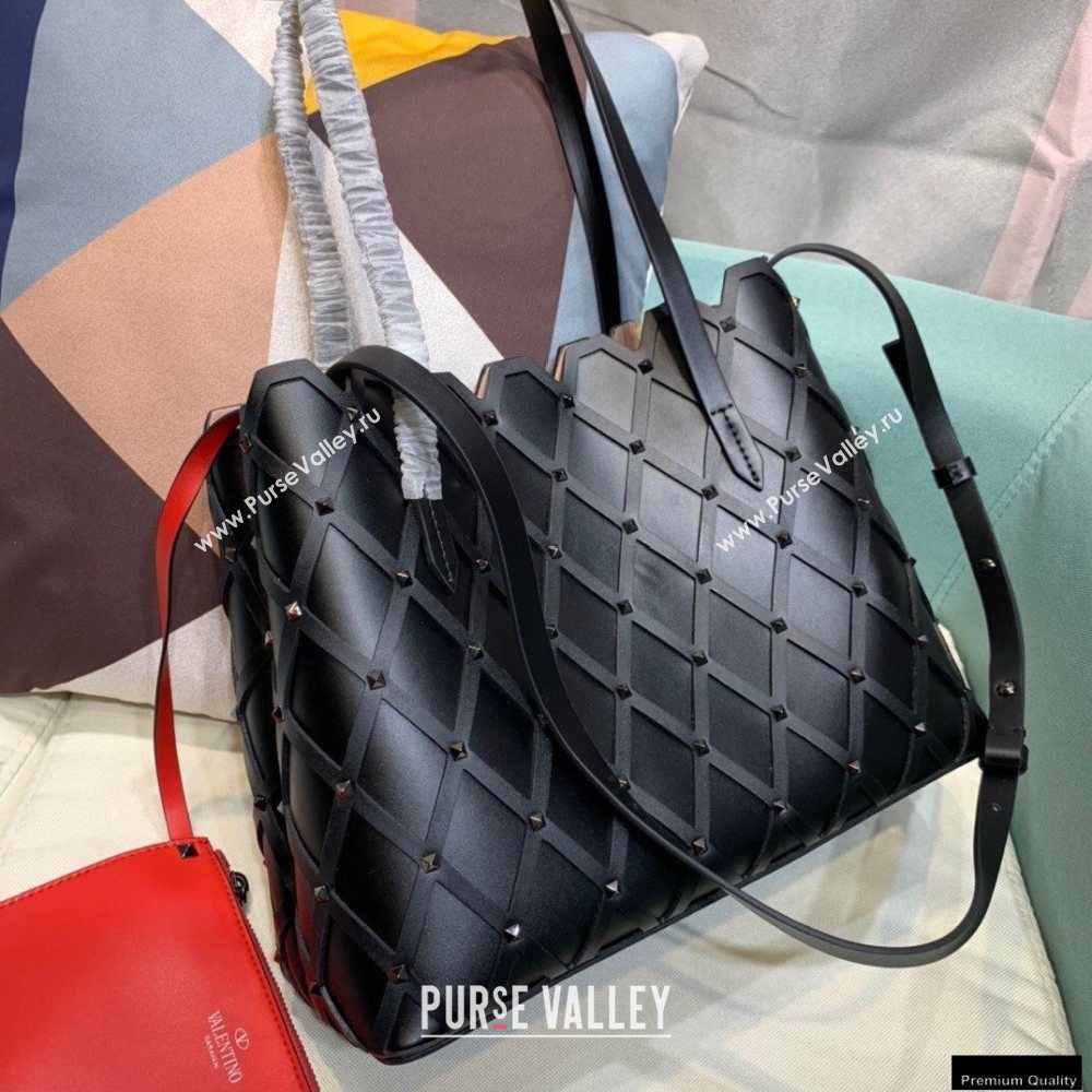 Valentino Large Beehive Rhombus Quilted Calfskin Tote Bag So Black 2020 (xinyidai-20120701)