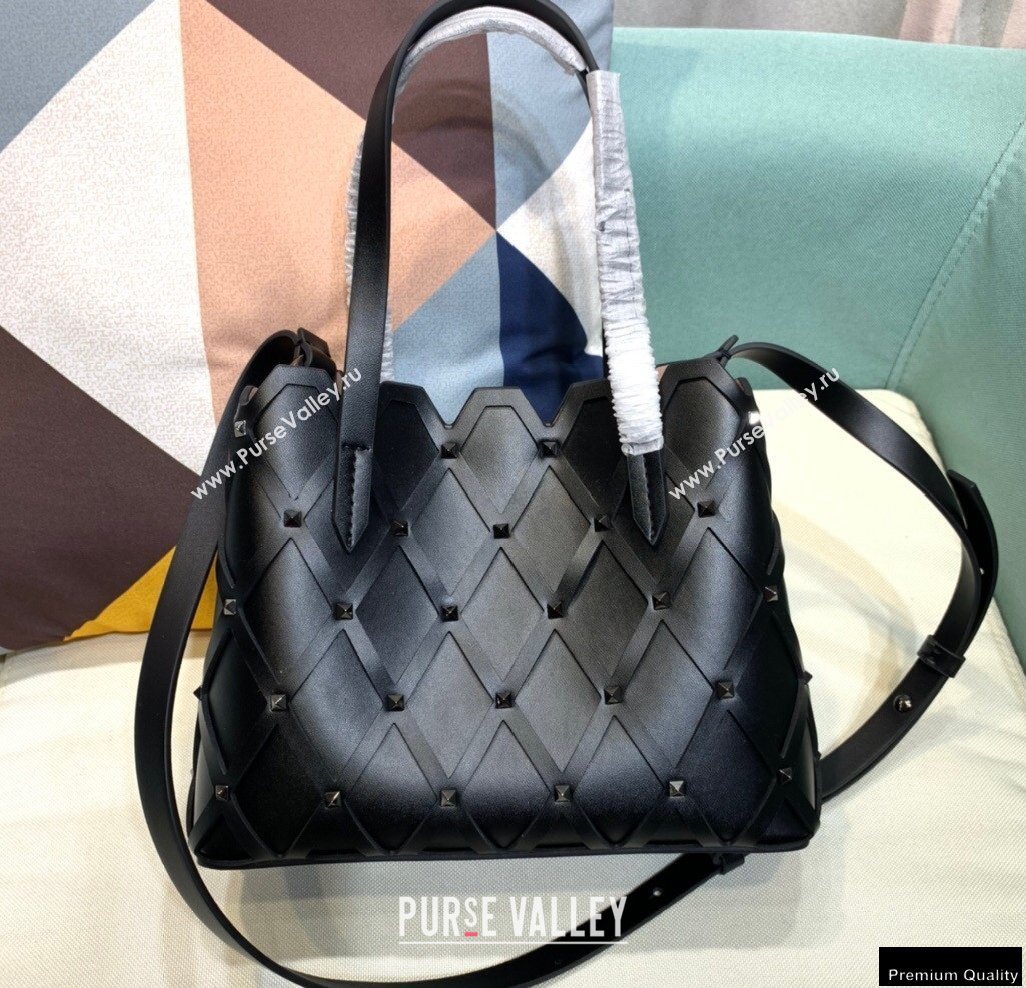 Valentino Small Beehive Rhombus Quilted Calfskin Tote Bag So Black 2020 (xinyidai-20120706)