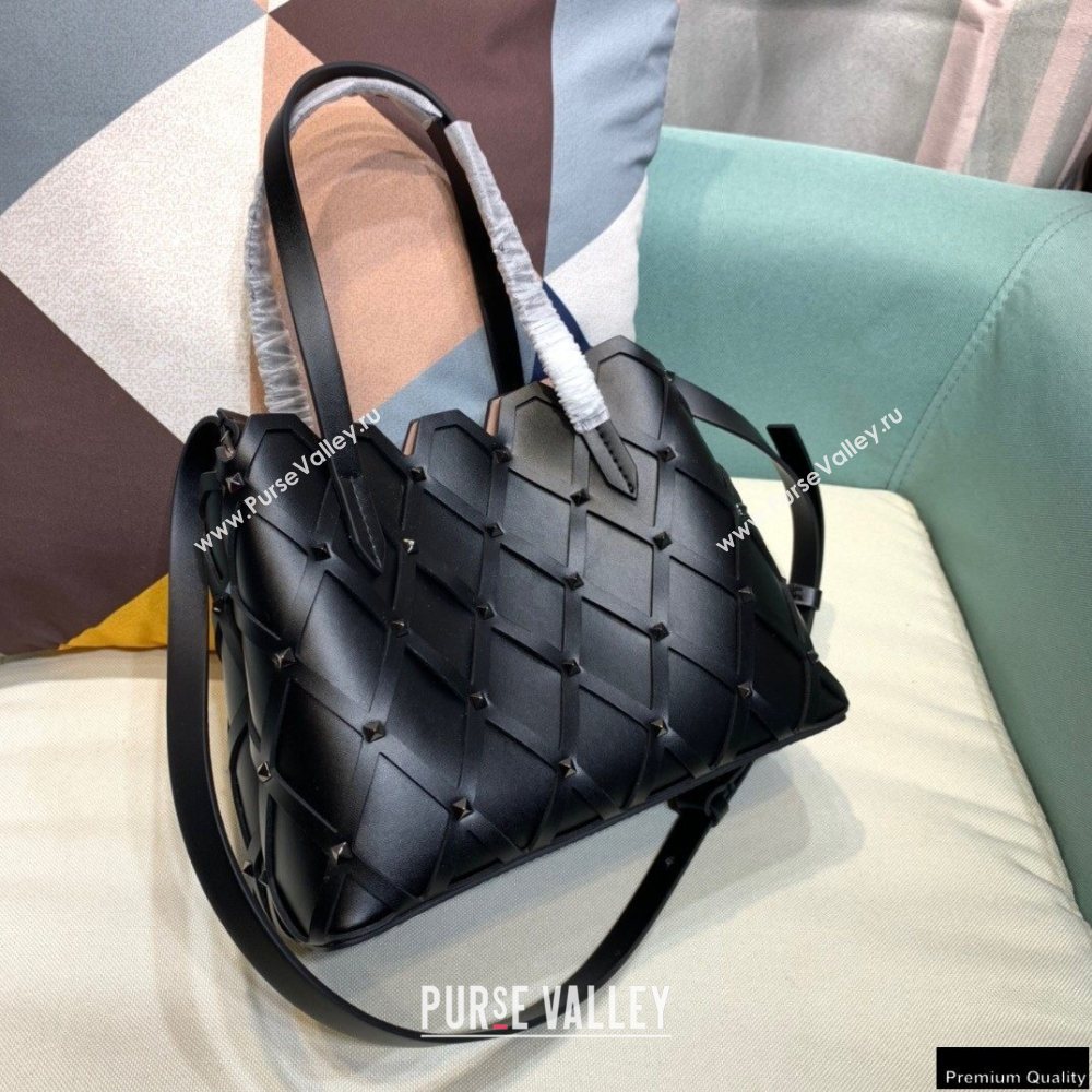 Valentino Small Beehive Rhombus Quilted Calfskin Tote Bag So Black 2020 (xinyidai-20120706)