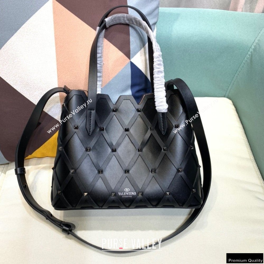 Valentino Small Beehive Rhombus Quilted Calfskin Tote Bag So Black 2020 (xinyidai-20120706)