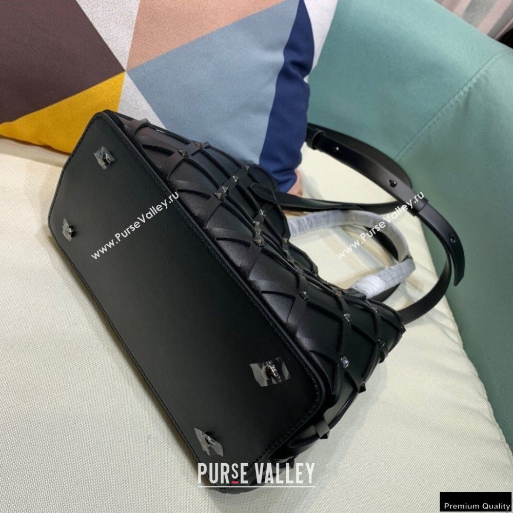 Valentino Small Beehive Rhombus Quilted Calfskin Tote Bag So Black 2020 (xinyidai-20120706)