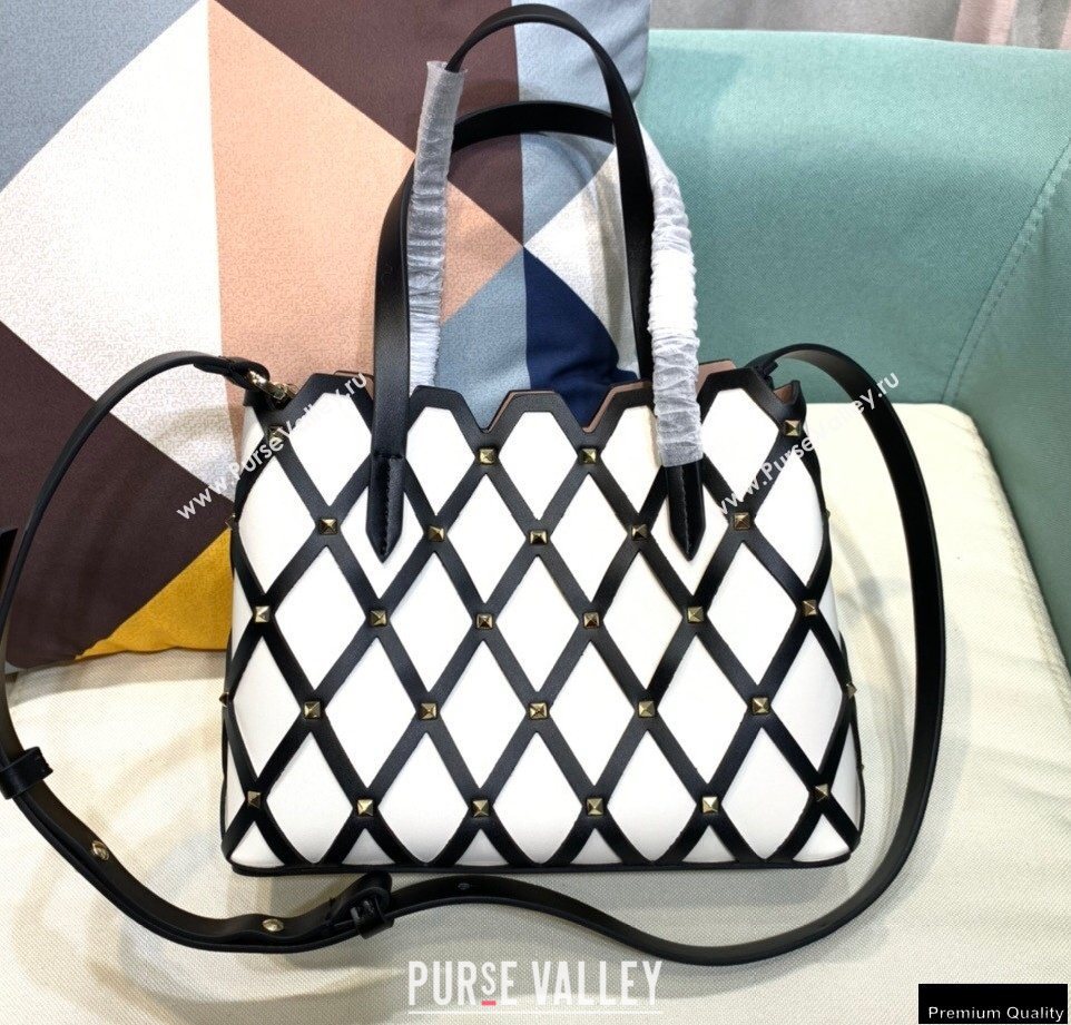 Valentino Small Beehive Rhombus Quilted Calfskin Tote Bag White 2020 (xinyidai-20120708)