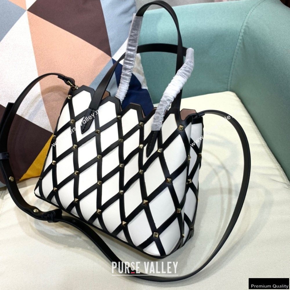 Valentino Small Beehive Rhombus Quilted Calfskin Tote Bag White 2020 (xinyidai-20120708)