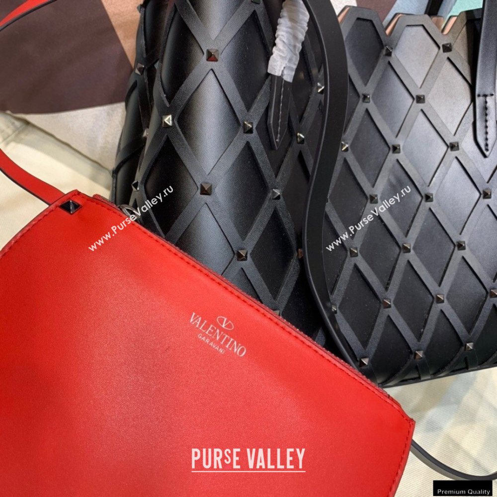 Valentino Large Beehive Rhombus Quilted Calfskin Tote Bag So Black 2020 (xinyidai-20120701)