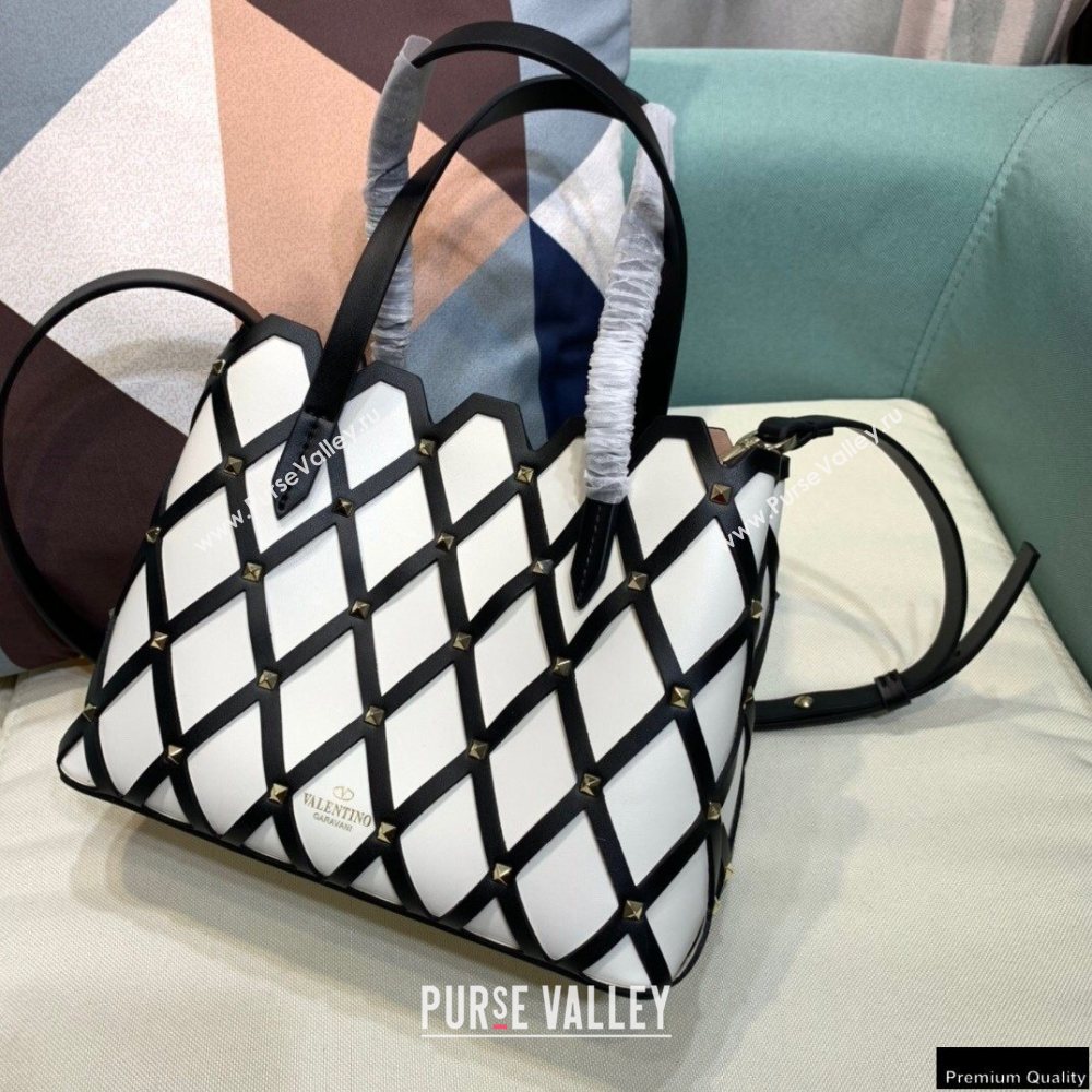 Valentino Small Beehive Rhombus Quilted Calfskin Tote Bag White 2020 (xinyidai-20120708)
