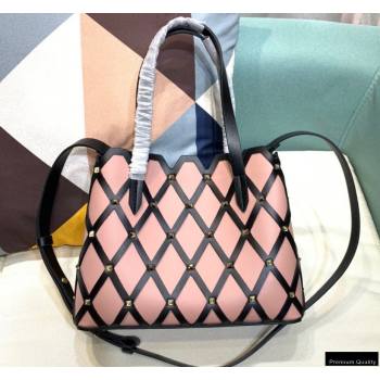 Valentino Small Beehive Rhombus Quilted Calfskin Tote Bag Nude Pink 2020 (xinyidai-20120709)