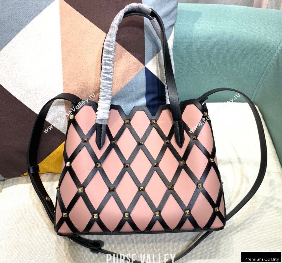 Valentino Small Beehive Rhombus Quilted Calfskin Tote Bag Nude Pink 2020 (xinyidai-20120709)