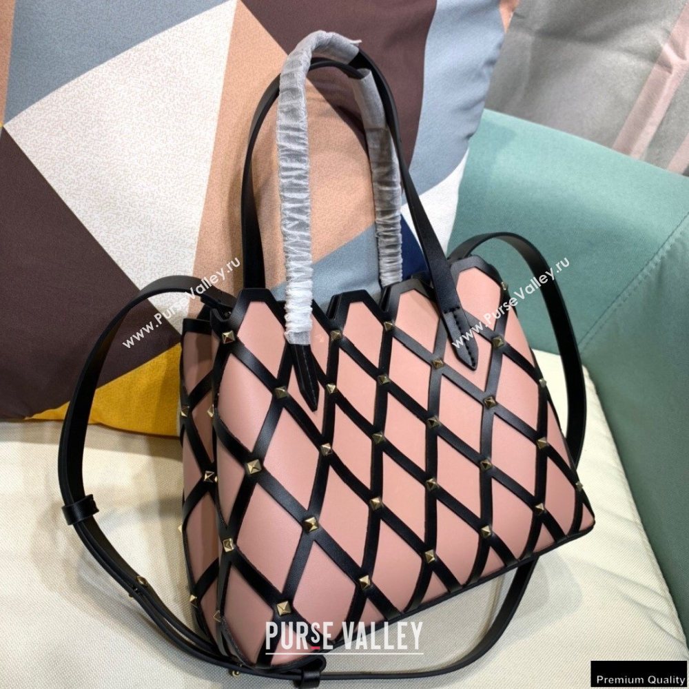 Valentino Small Beehive Rhombus Quilted Calfskin Tote Bag Nude Pink 2020 (xinyidai-20120709)