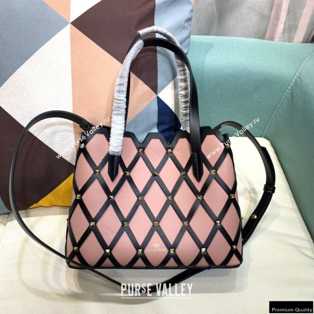 Valentino Small Beehive Rhombus Quilted Calfskin Tote Bag Nude Pink 2020 (xinyidai-20120709)