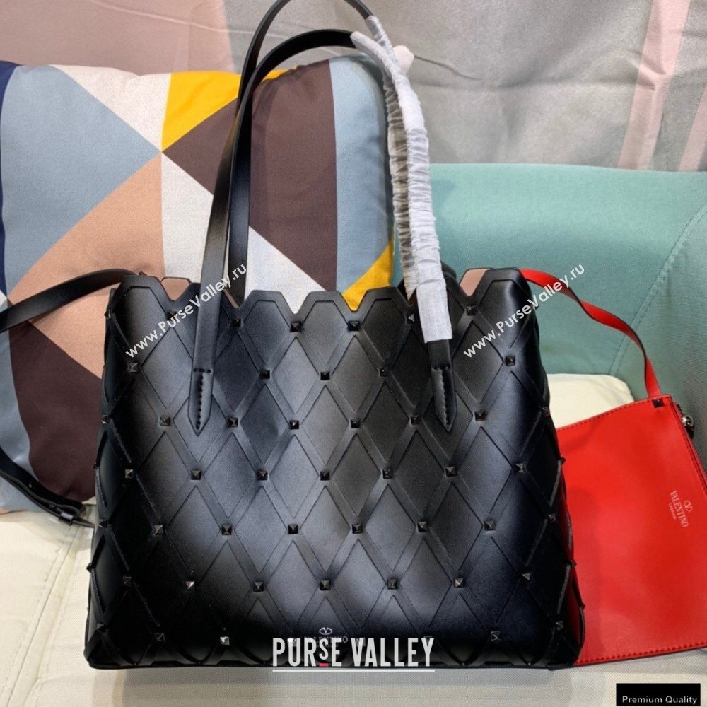 Valentino Large Beehive Rhombus Quilted Calfskin Tote Bag So Black 2020 (xinyidai-20120701)