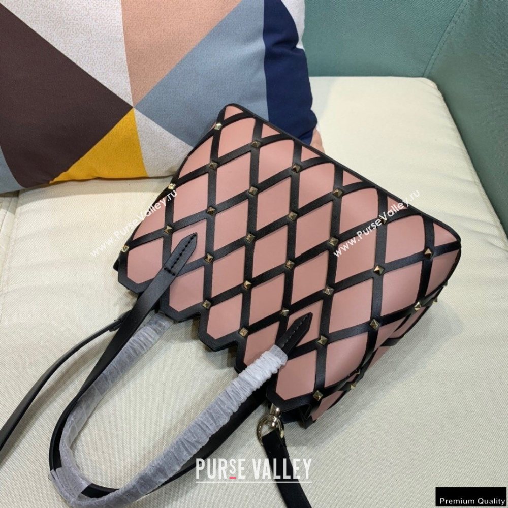 Valentino Small Beehive Rhombus Quilted Calfskin Tote Bag Nude Pink 2020 (xinyidai-20120709)