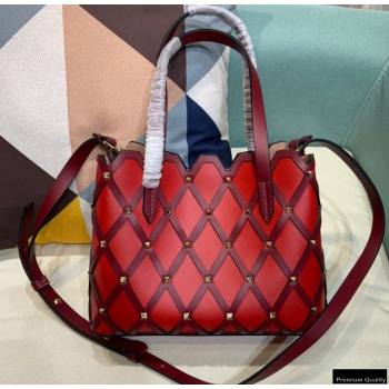 Valentino Small Beehive Rhombus Quilted Calfskin Tote Bag Red 2020 (xinyidai-20120710)