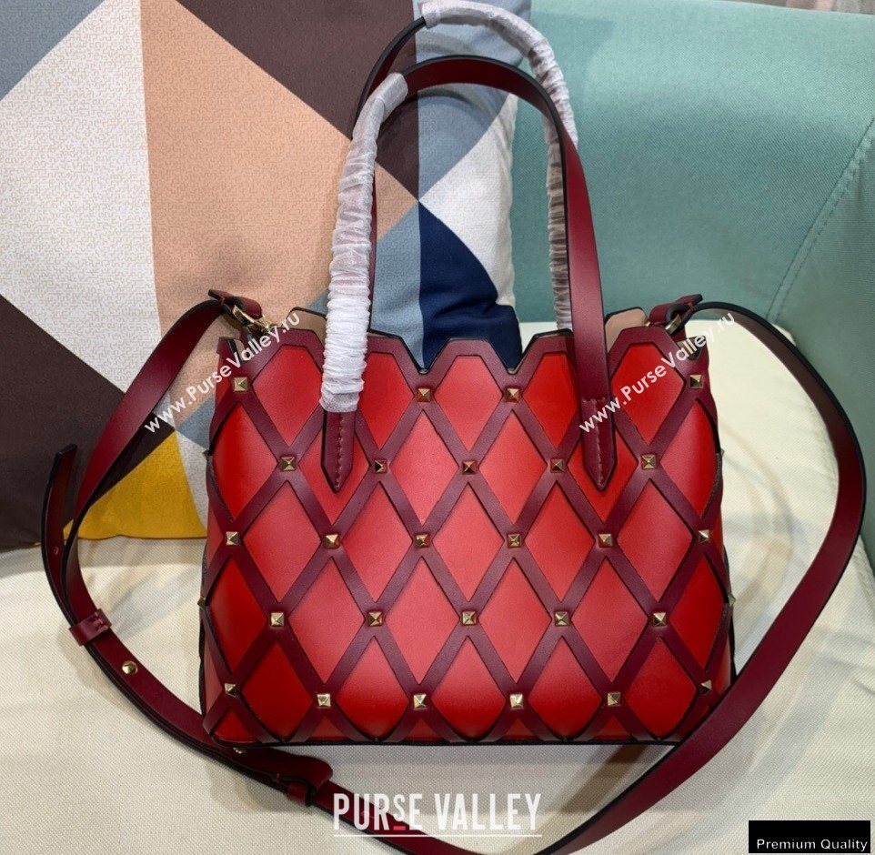 Valentino Small Beehive Rhombus Quilted Calfskin Tote Bag Red 2020 (xinyidai-20120710)