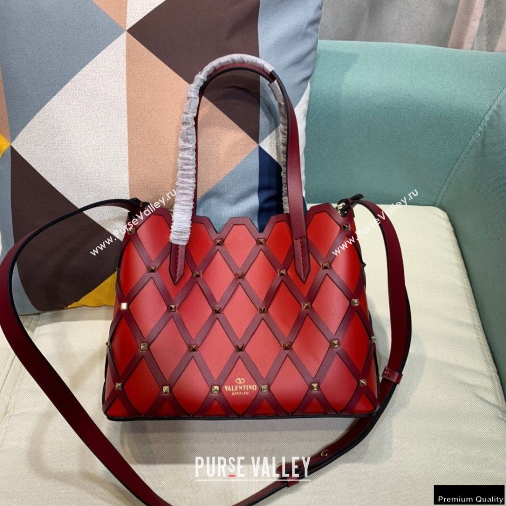 Valentino Small Beehive Rhombus Quilted Calfskin Tote Bag Red 2020 (xinyidai-20120710)