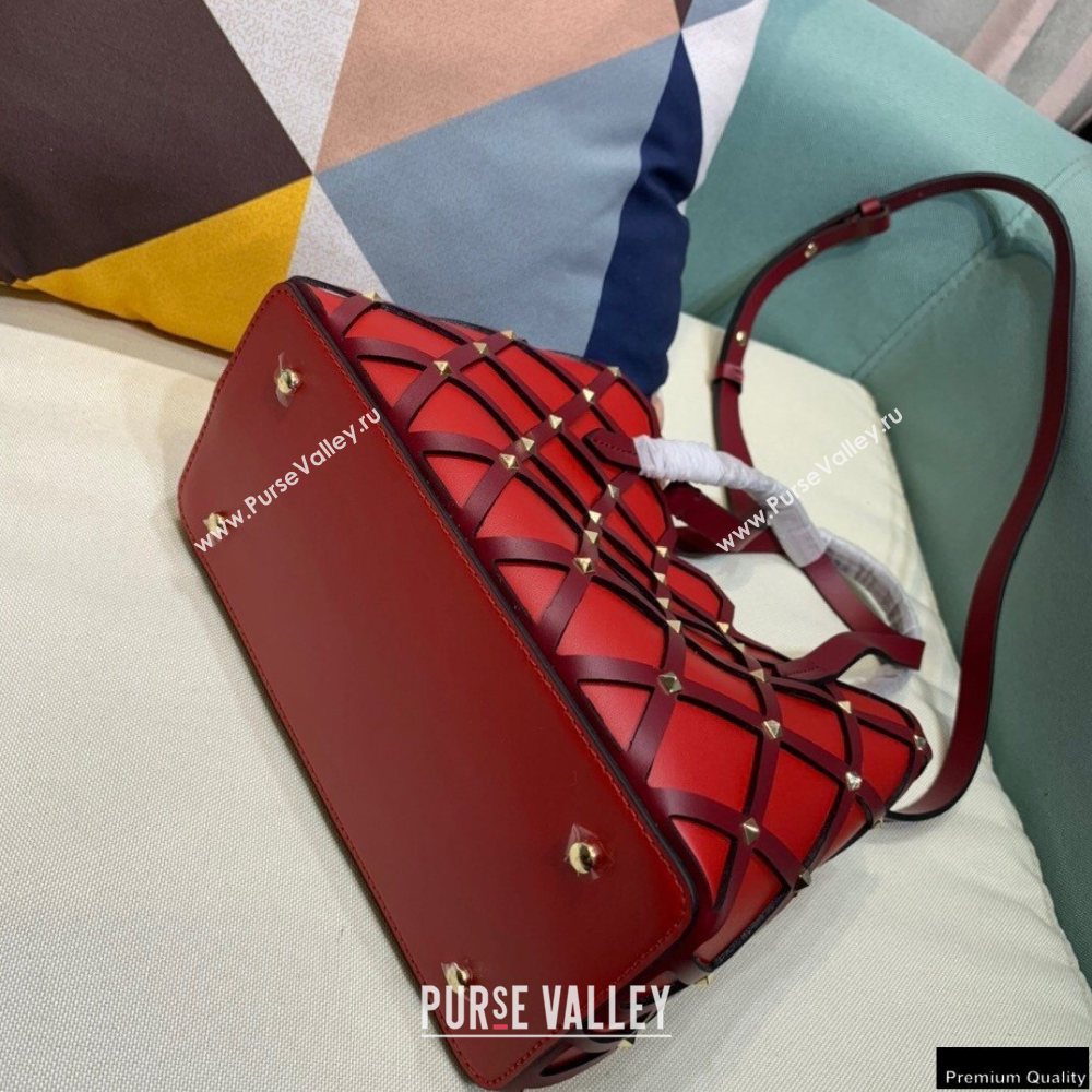 Valentino Small Beehive Rhombus Quilted Calfskin Tote Bag Red 2020 (xinyidai-20120710)