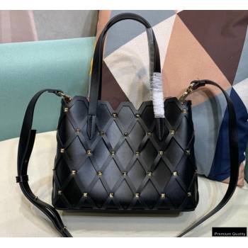 Valentino Small Beehive Rhombus Quilted Calfskin Tote Bag Black 2020 (xinyidai-20120707)