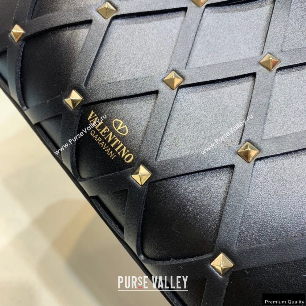 Valentino Small Beehive Rhombus Quilted Calfskin Tote Bag Black 2020 (xinyidai-20120707)