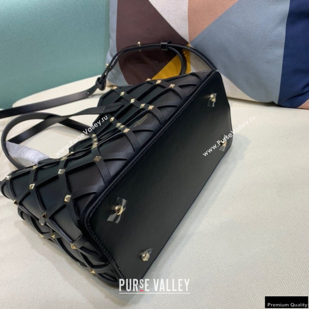 Valentino Small Beehive Rhombus Quilted Calfskin Tote Bag Black 2020 (xinyidai-20120707)