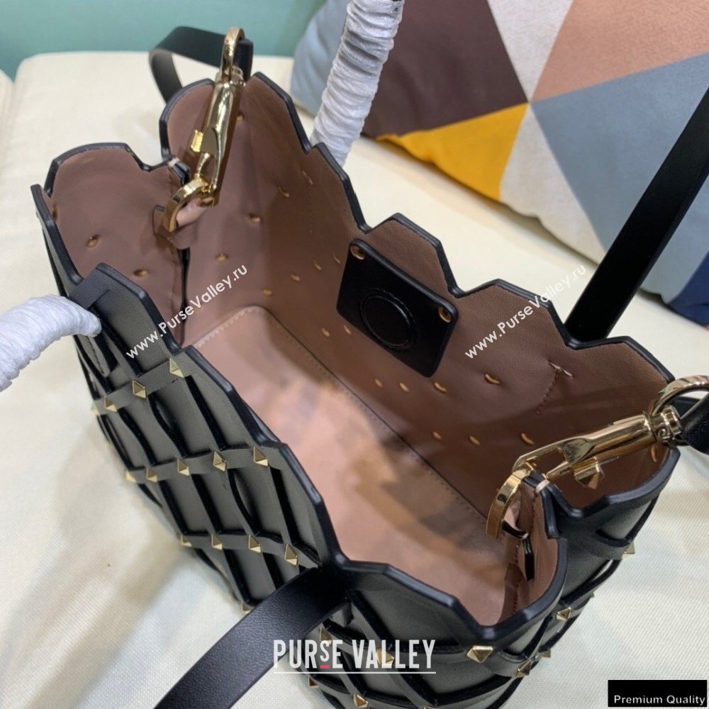 Valentino Small Beehive Rhombus Quilted Calfskin Tote Bag Black 2020 (xinyidai-20120707)