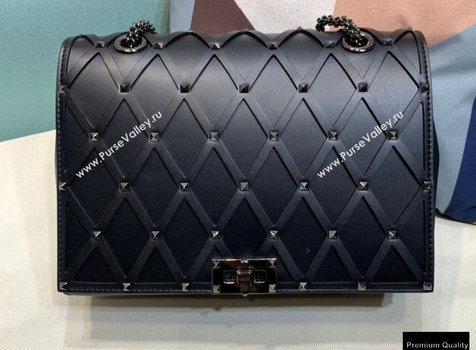 Valentino Beehive Rhombus Quilted Calfskin Chain Bag So Black 2020 (xinyidai-20120711)