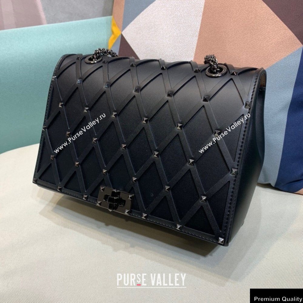 Valentino Beehive Rhombus Quilted Calfskin Chain Bag So Black 2020 (xinyidai-20120711)