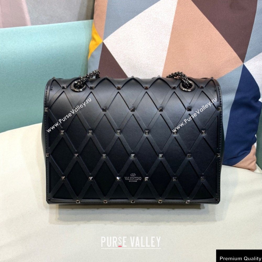 Valentino Beehive Rhombus Quilted Calfskin Chain Bag So Black 2020 (xinyidai-20120711)