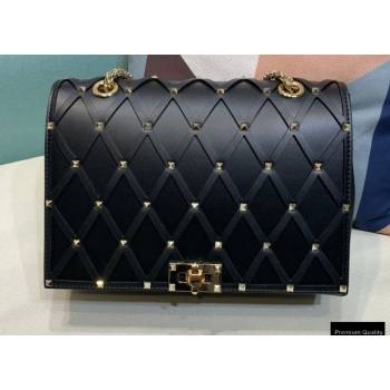 Valentino Beehive Rhombus Quilted Calfskin Chain Bag Black 2020 (xinyidai-20120712)