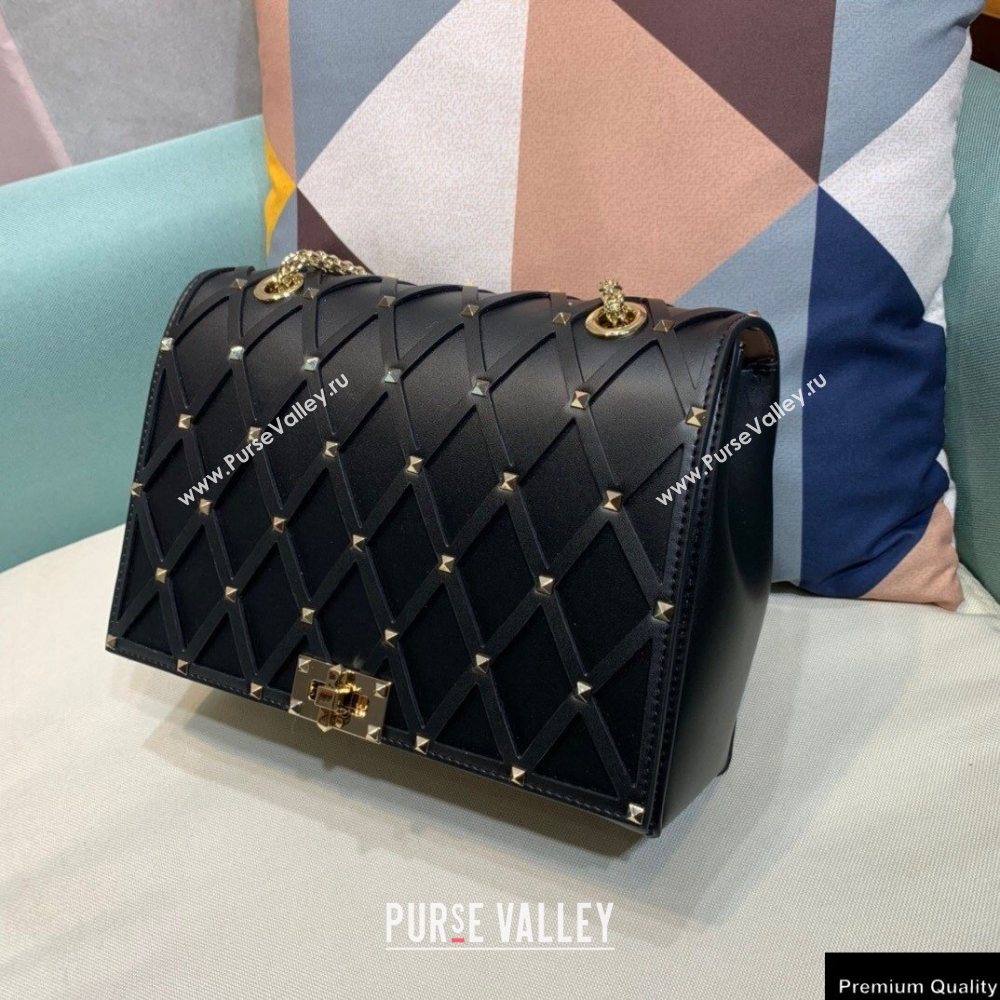 Valentino Beehive Rhombus Quilted Calfskin Chain Bag Black 2020 (xinyidai-20120712)