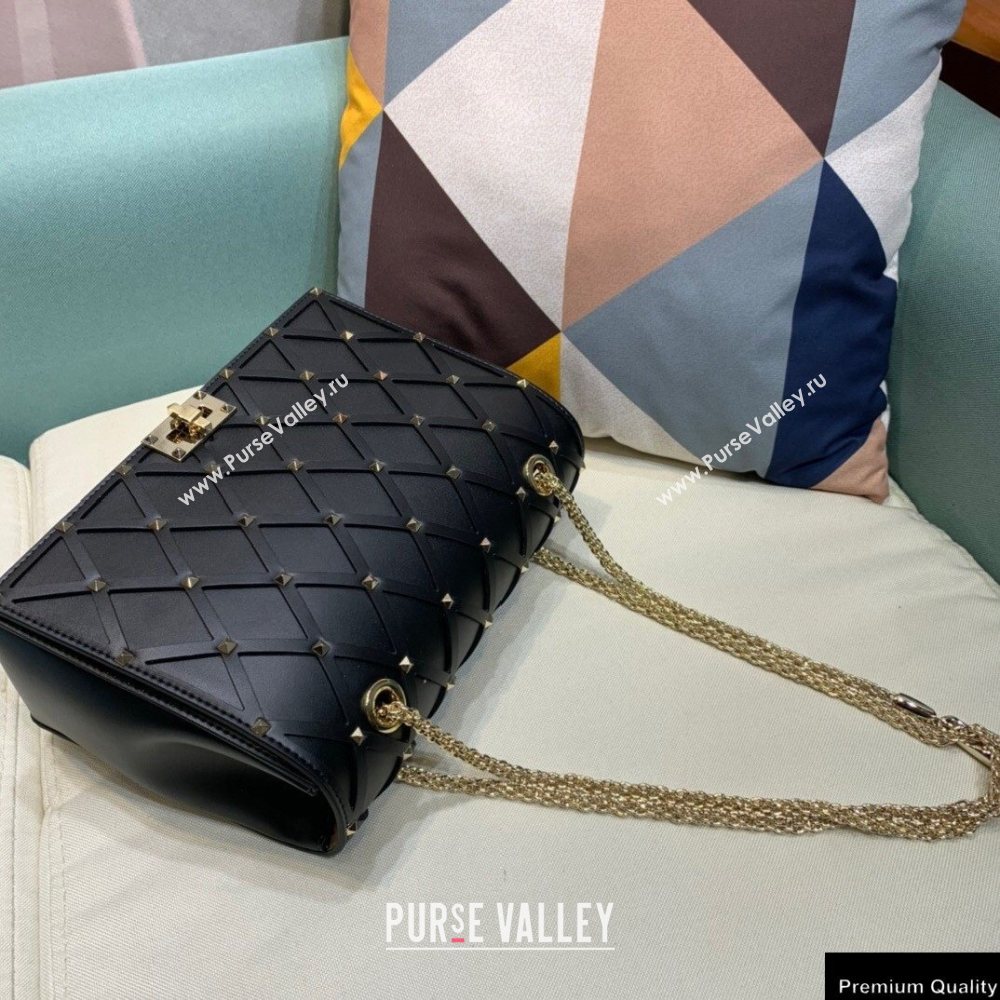 Valentino Beehive Rhombus Quilted Calfskin Chain Bag Black 2020 (xinyidai-20120712)
