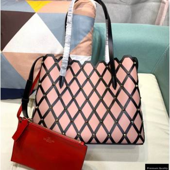 Valentino Large Beehive Rhombus Quilted Calfskin Tote Bag Nude Pink 2020 (xinyidai-20120704)