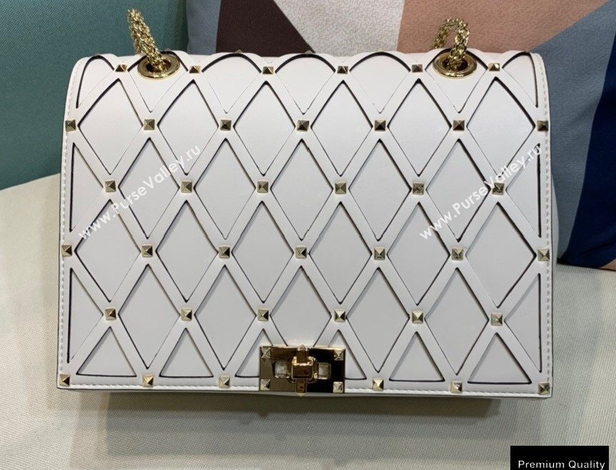 Valentino Beehive Rhombus Quilted Calfskin Chain Bag White 2020 (xinyidai-20120713)