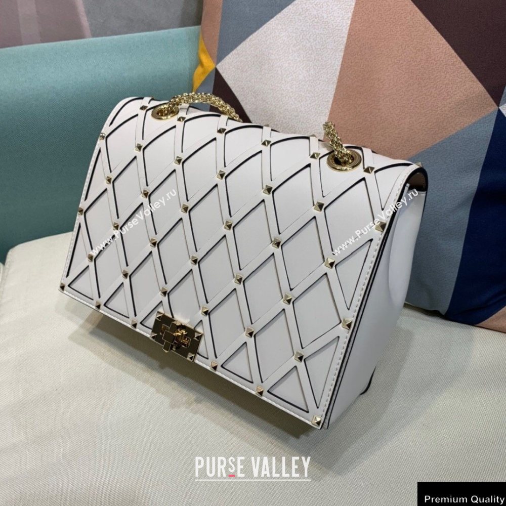 Valentino Beehive Rhombus Quilted Calfskin Chain Bag White 2020 (xinyidai-20120713)