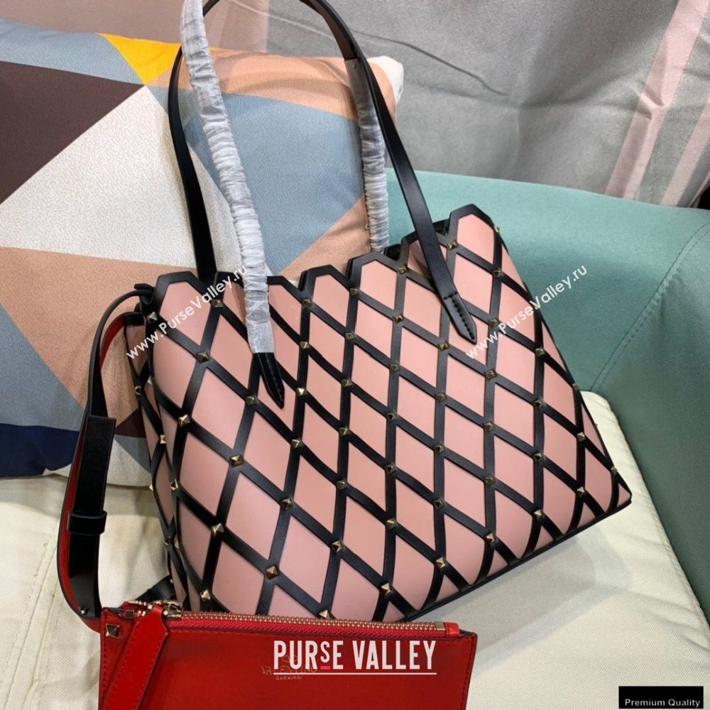 Valentino Large Beehive Rhombus Quilted Calfskin Tote Bag Nude Pink 2020 (xinyidai-20120704)