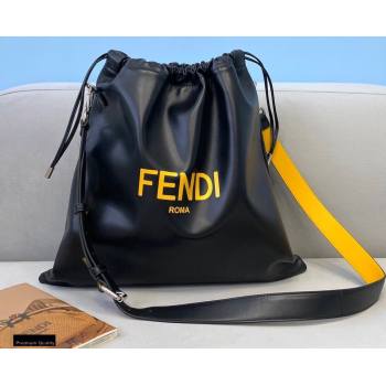 Fendi Leather Pack Medium Drawstring Pouch Bag Black 2020 (chaoliu-20120828)