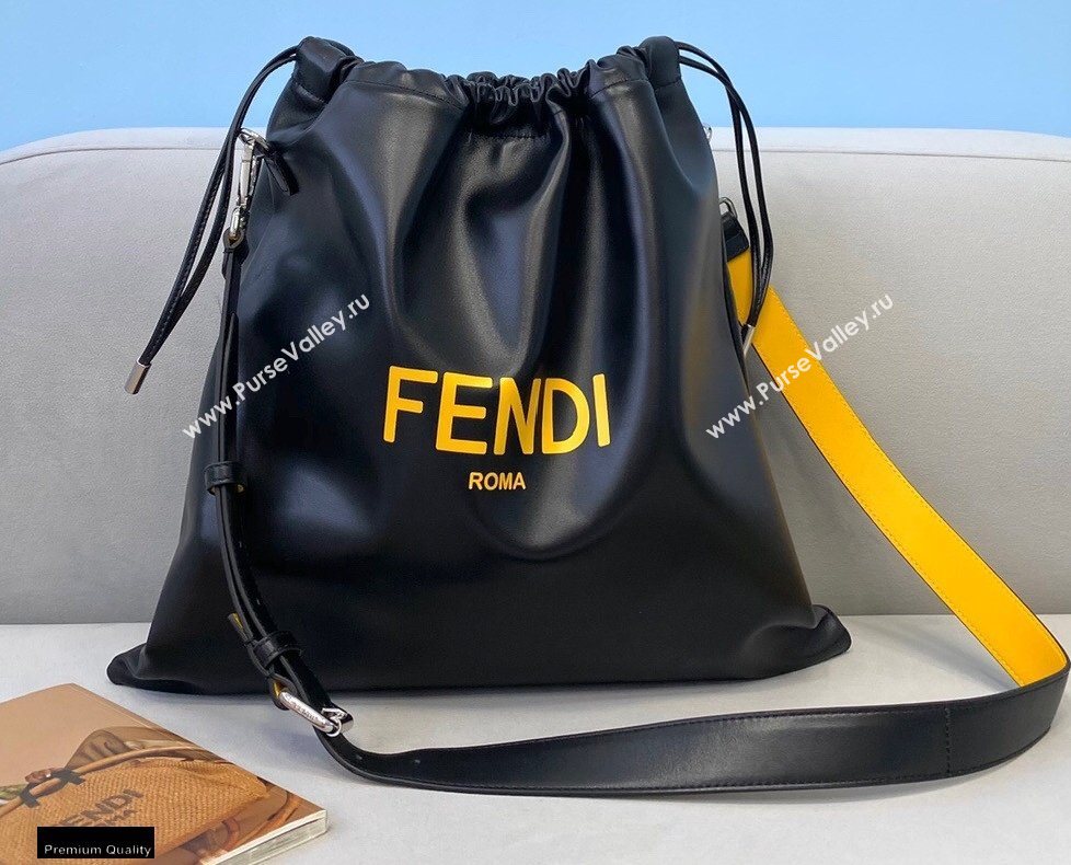 Fendi Leather Pack Medium Drawstring Pouch Bag Black 2020 (chaoliu-20120828)