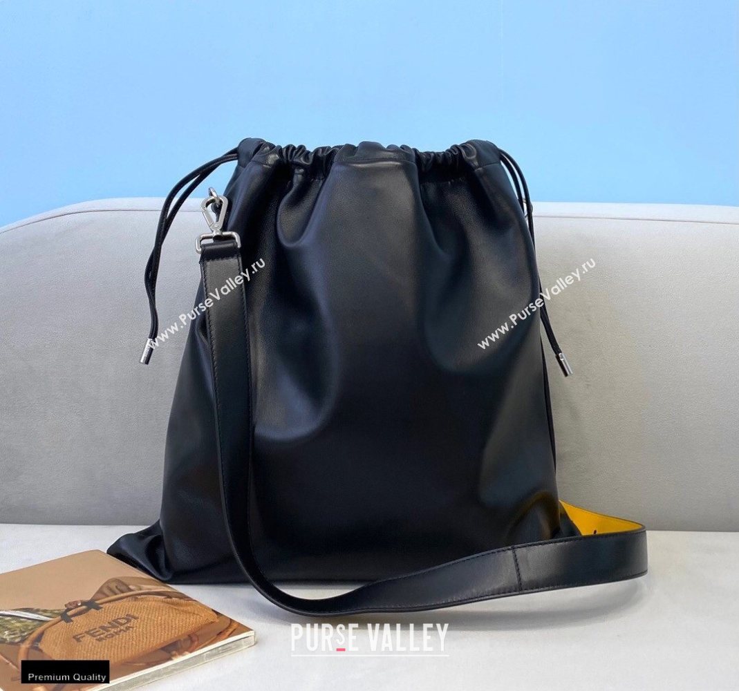 Fendi Leather Pack Medium Drawstring Pouch Bag Black 2020 (chaoliu-20120828)