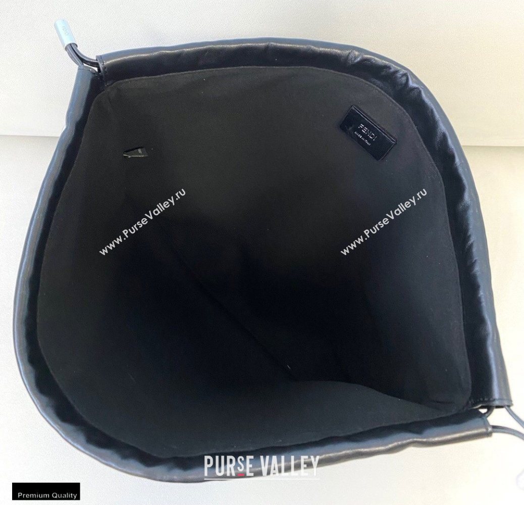 Fendi Leather Pack Medium Drawstring Pouch Bag Black 2020 (chaoliu-20120828)