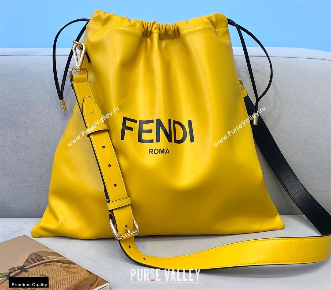 Fendi Leather Pack Medium Drawstring Pouch Bag Yellow 2020 (chaoliu-20120829)