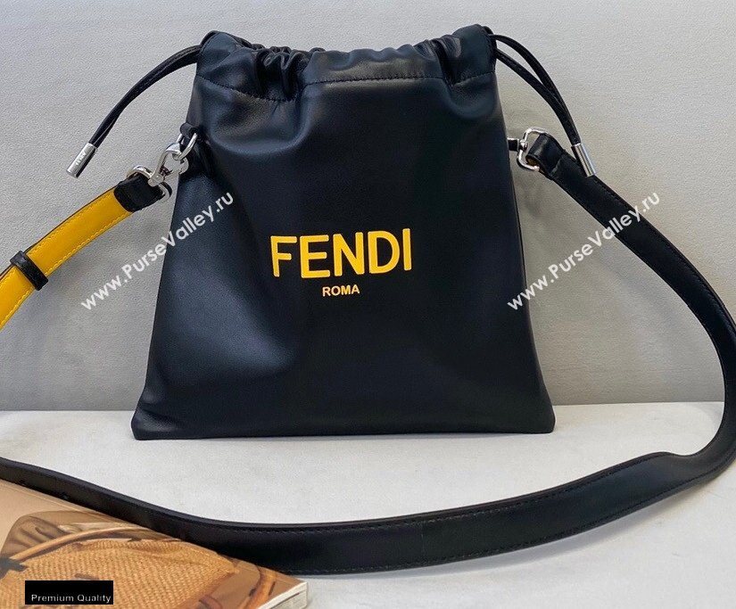 Fendi Leather Pack Small Drawstring Pouch Bag Black 2020 (chaoliu-20120831)