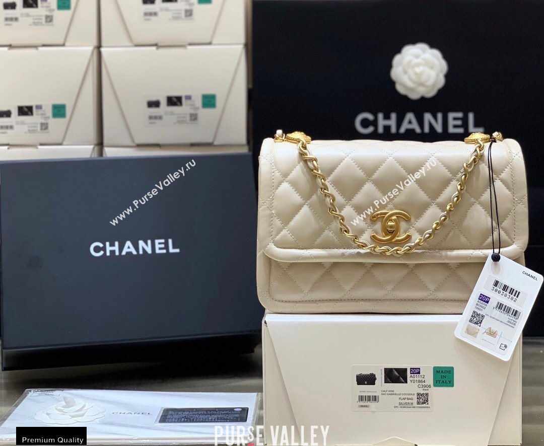 Chanel Original Quality Vintage Button On Top Large Flap Bag AS2056 Beige 2020 (shunyang-20120902)