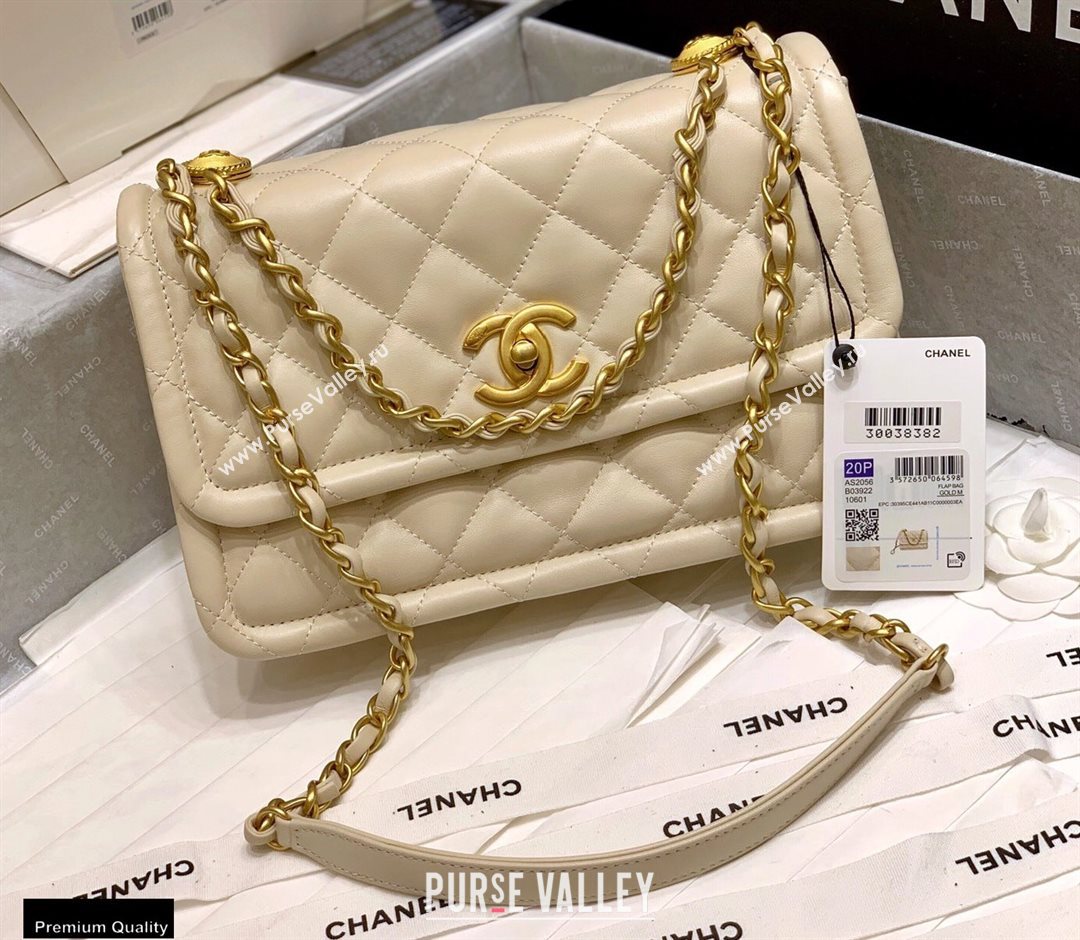 Chanel Original Quality Vintage Button On Top Large Flap Bag AS2056 Beige 2020 (shunyang-20120902)