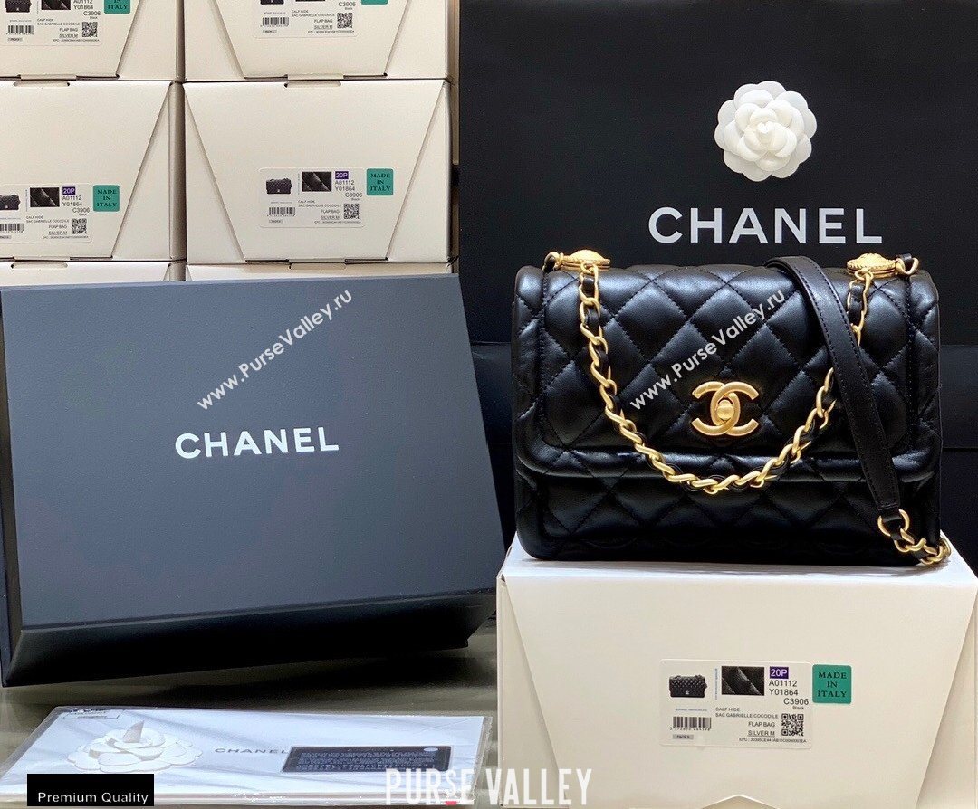 Chanel Original Quality Vintage Button On Top Medium Flap Bag AS2055 Black 2020 (shunyang-20120904)