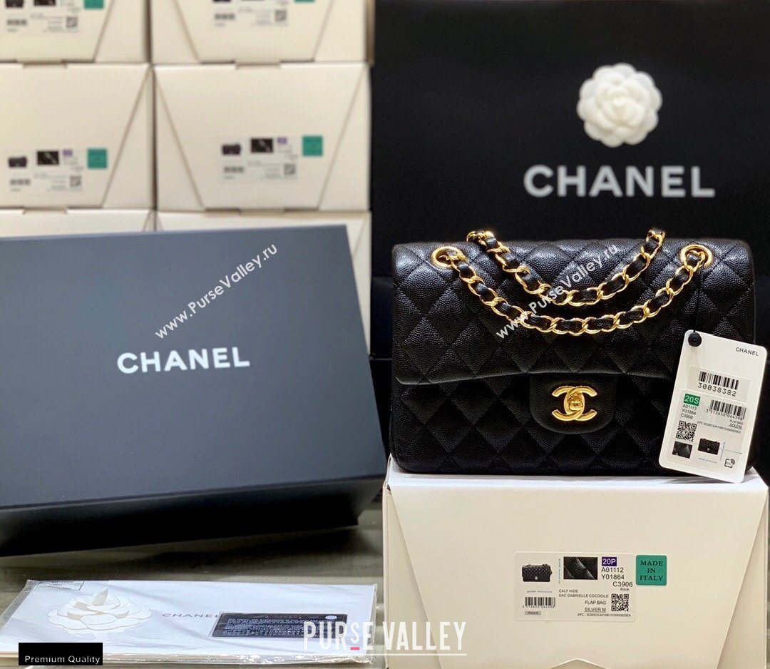 Chanel Original Quality Classic Flap Bag A01113 in Grained Calfskin Black with Gold Hardware (shunyang-20120918)