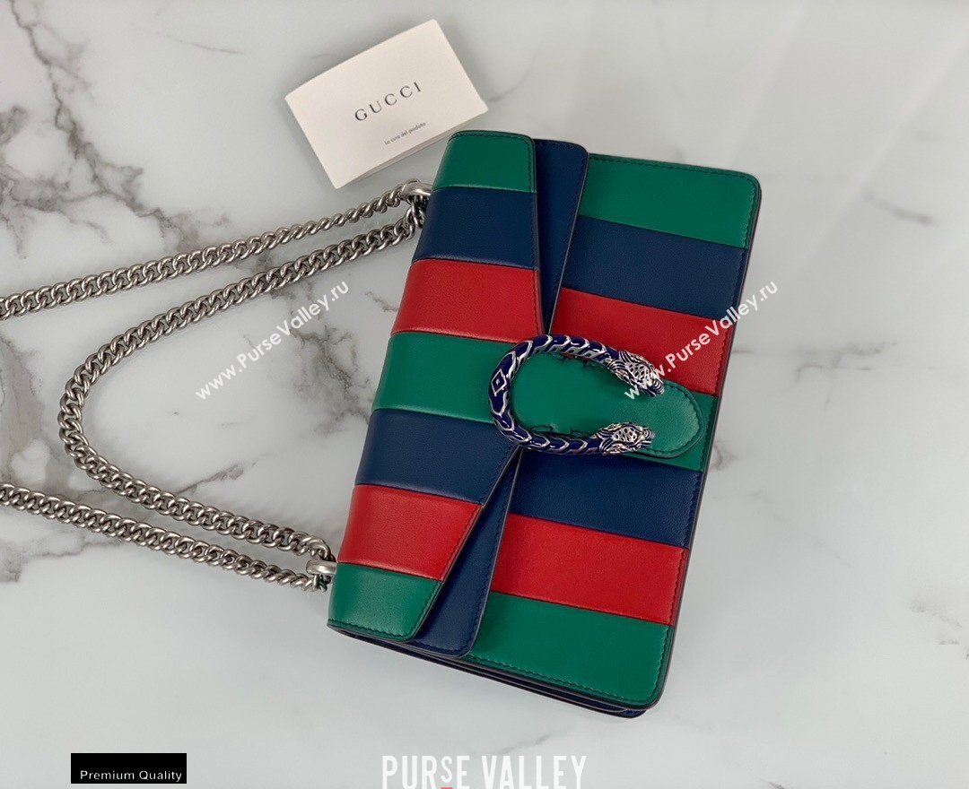 Gucci Multicolor Striped Leather Dionysus Small Shoulder Bag 400249 Green/Red/Blue 2020 (dlh-20121609)