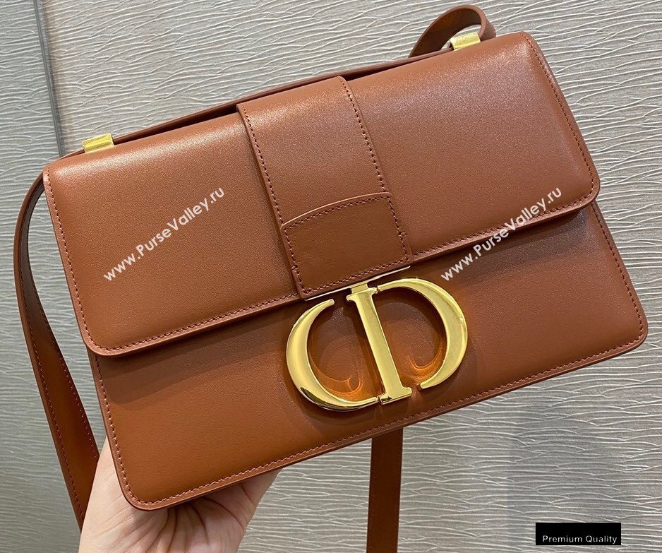 Dior 30 Montaigne Flap Bag in Box Calfskin Dark Tan 2020 (vivi-20121509)