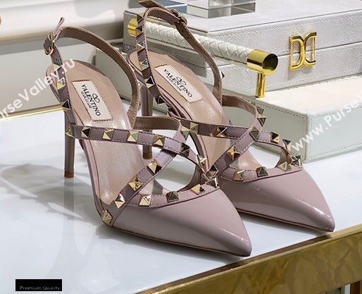 Valentino Heel 8.5cm Rockstud Cross-strap Pumps Top Quality 02 (xintian-201216122)