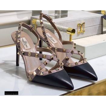 Valentino Heel 8.5cm Rockstud Cross-strap Pumps Top Quality 06 (xintian-20121626)